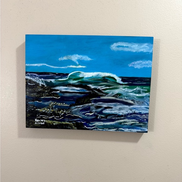 Handmade Other - Original Seascape Beach Wooden Gessobord Canvas Acrylic Painting 9”x12” Artwork